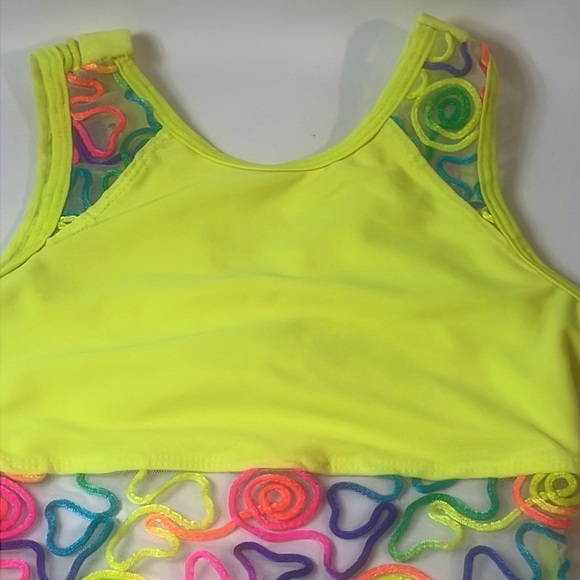 Kandi Kouture XL leotard neon yellow cotton candy dance wear costume 10 12 girls - Picture 2 of 16